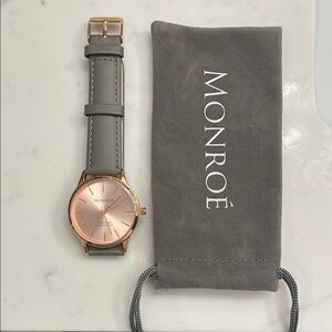 NWOT Monroe Rose Gold and Gray Genuine Leather Band Watch